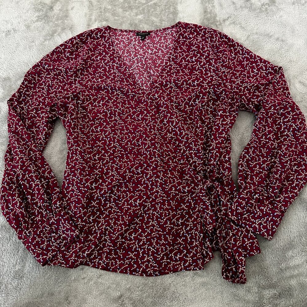 Talbots Long Sleeve Wrap Shirt Blouse Women's LARGE Floral Cottage